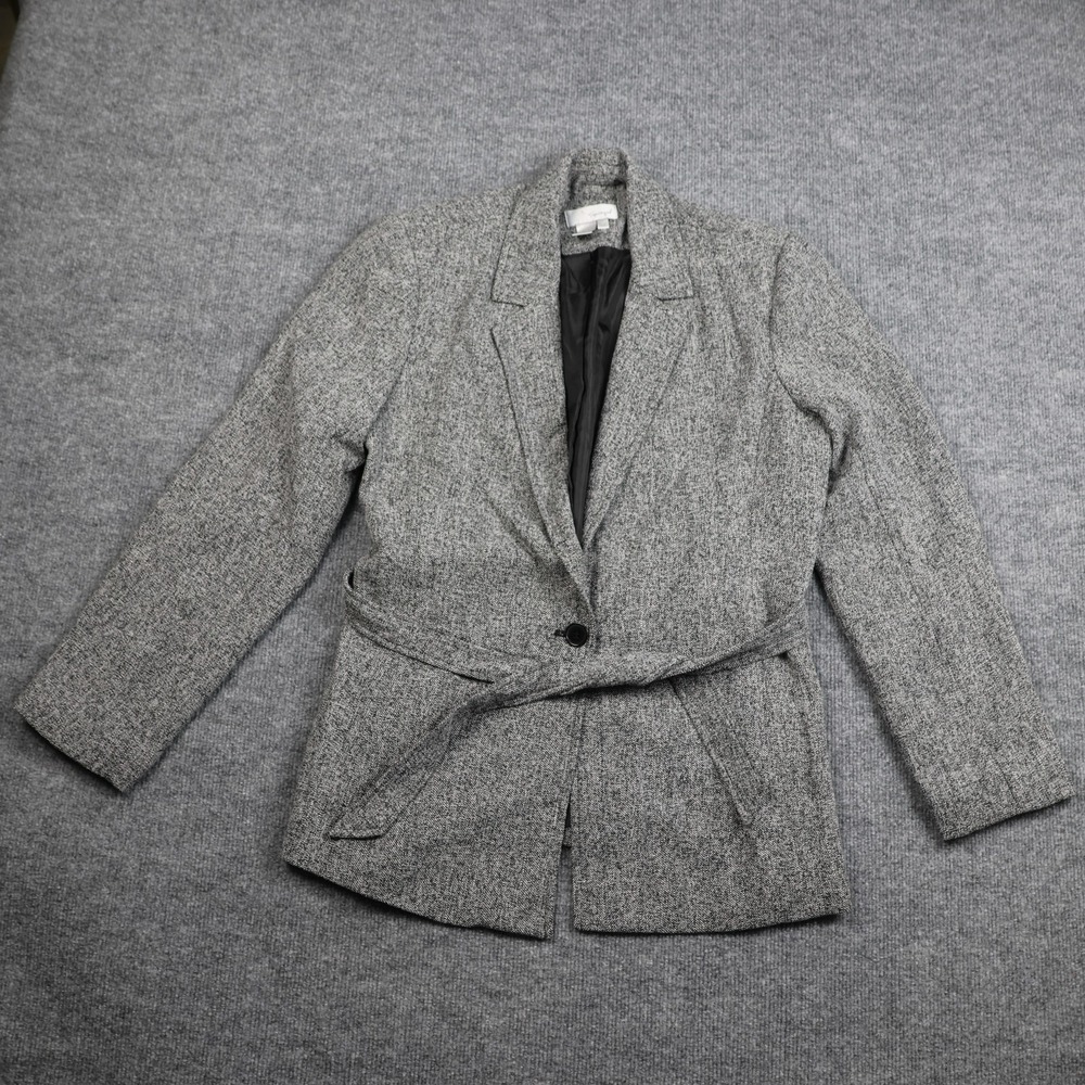 Spiegel Blazer Womens 14 Gray Belted One Button Lined Herringbone Jacket Tweed